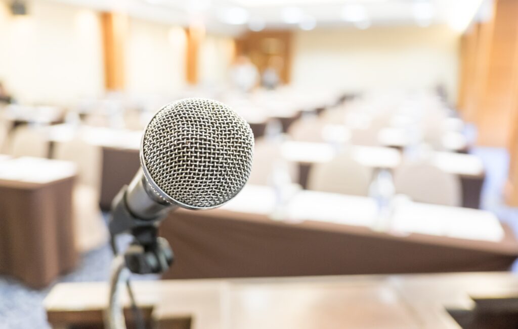 Close up microphone at seminar room