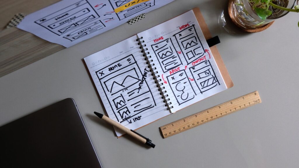 Sketch, prototype, framework, layout future app design project.